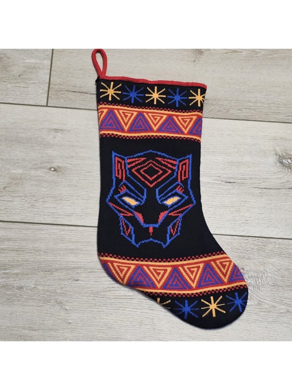Marvel Black Panther Christmas Stocking 17 Inch Knit Black Multi-Color